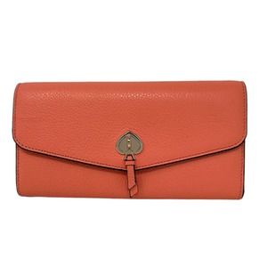 Kate Spade Pebbled Leather Large Slim Flap Wallet Clutch Melon Ball K6402 $249